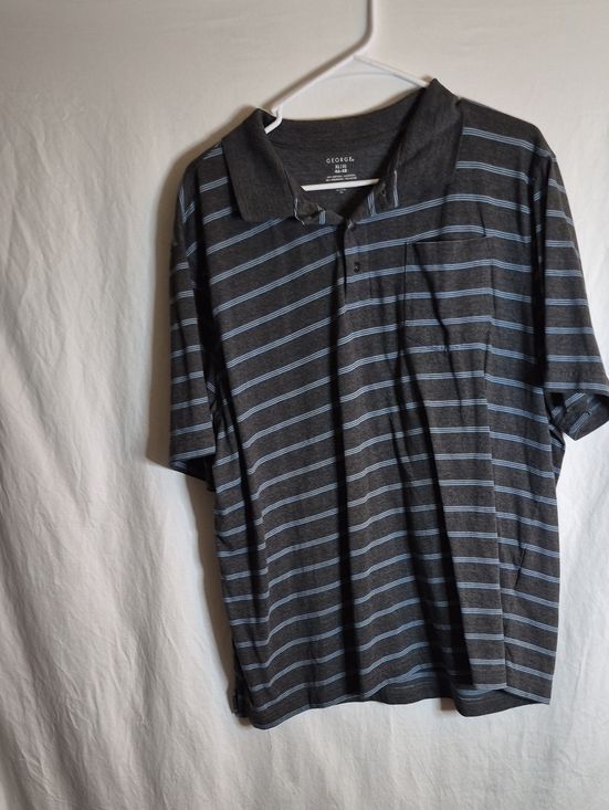 George Other - George Men’s Charcoal Gray Polo with Light Blue Stripe Detail